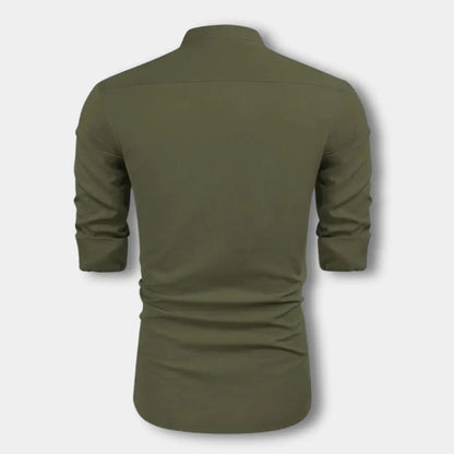 Blusa de botones con cuello mao para hombre – Hartman