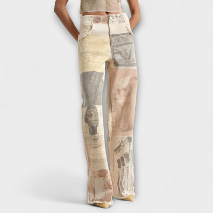 Rhea – Jeans a gamba larga stampate con un tocco vintage