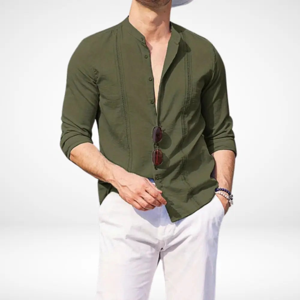 Blusa de botones con cuello mao para hombre – Hartman