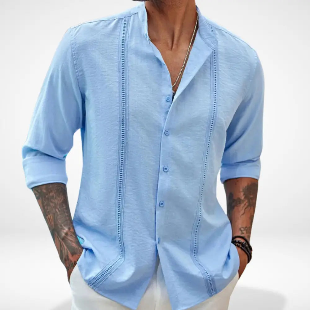 Blusa de botones con cuello mao para hombre – Hartman